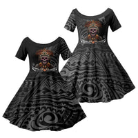 Mokomoko Tribe Eastern Highlands Province Family Matching Mermaid Dress and Hawaiian Shirt Papua New Guinea Indigenous Pattern LT9 Daughter's Dress Black - Polynesian Pride