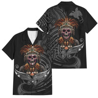Mokomoko Tribe Eastern Highlands Province Family Matching Summer Maxi Dress and Hawaiian Shirt Papua New Guinea Indigenous Pattern LT9 Dad's Shirt - Short Sleeve Black - Polynesian Pride