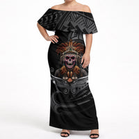 Mokomoko Tribe Eastern Highlands Province Off Shoulder Maxi Dress Papua New Guinea Indigenous Pattern LT9 Women Black - Polynesian Pride
