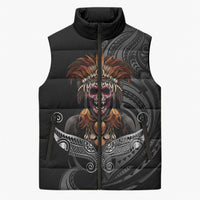 Mokomoko Tribe Eastern Highlands Province Sleeveless Puffer Jacket Papua New Guinea Indigenous Pattern LT9 Unisex Black - Polynesian Pride