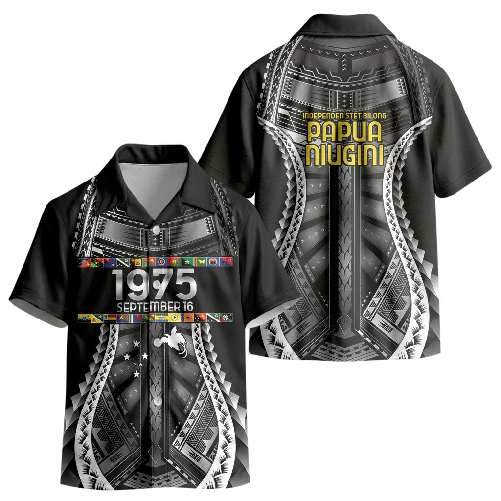 Independen Stet bilong Papua Niugini 1975 Kid Hawaiian Shirt Black Tribal Papua New Guinea Province Flag LT9 - Polynesian Pride