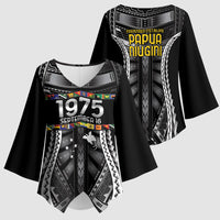 Independen Stet bilong Papua Niugini 1975 Kimono Sleeve Blouse Black Tribal Papua New Guinea Province Flag LT9 - Polynesian Pride