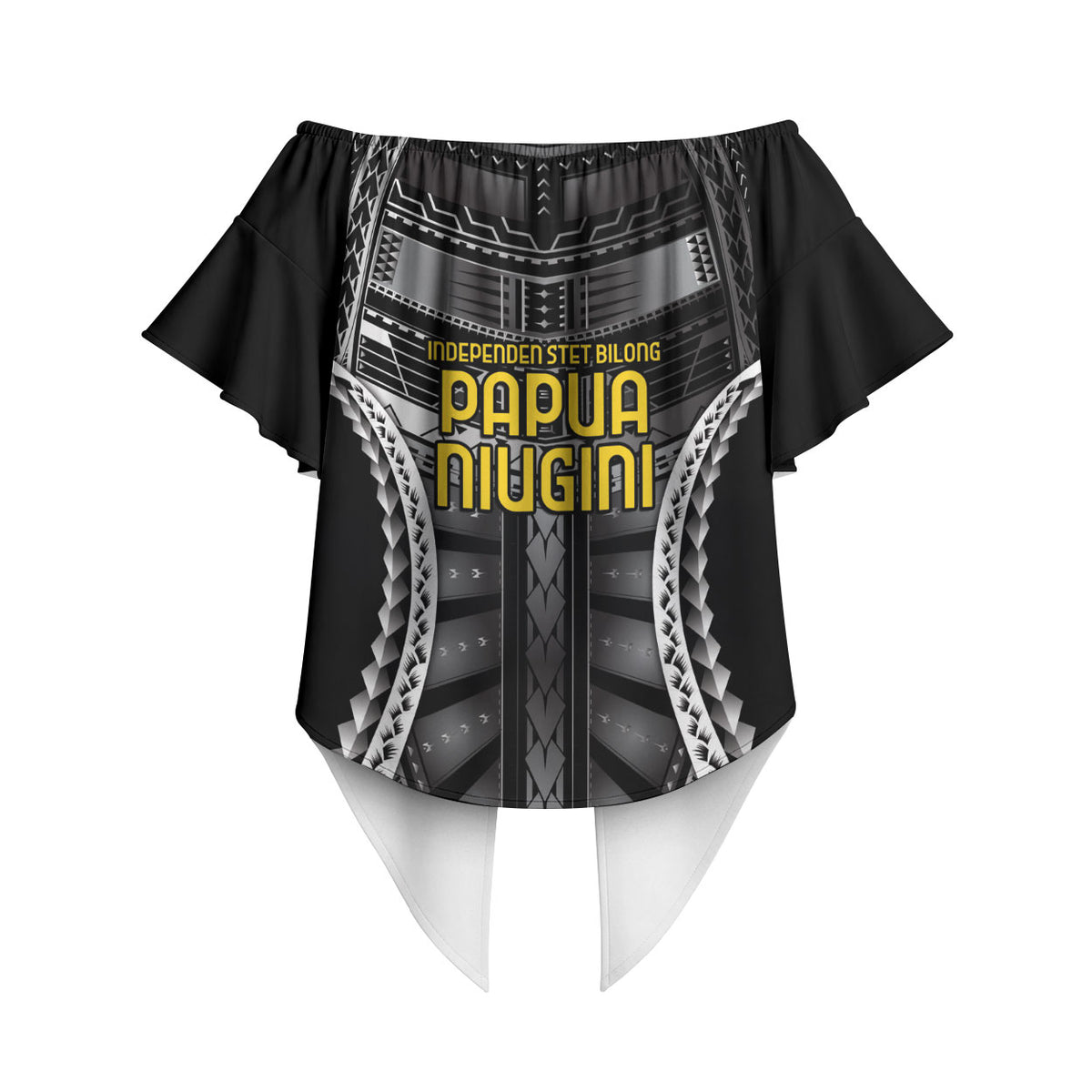 Independen Stet bilong Papua Niugini 1975 Off Shoulder Wrap Waist Top Black Tribal Papua New Guinea Province Flag LT9 - Polynesian Pride