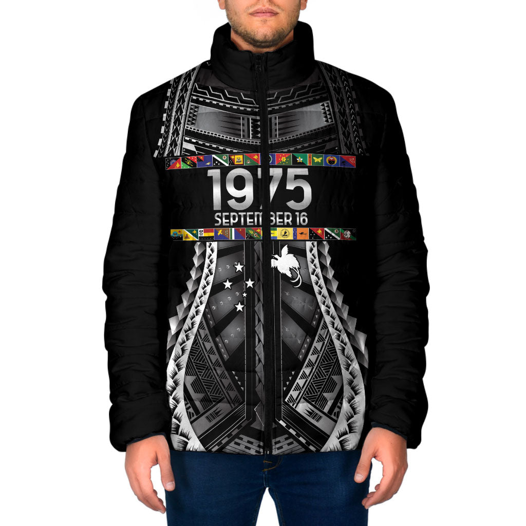 Independen Stet bilong Papua Niugini 1975 Padded Jacket Black Tribal Papua New Guinea Province Flag LT9 Men Black - Polynesian Pride