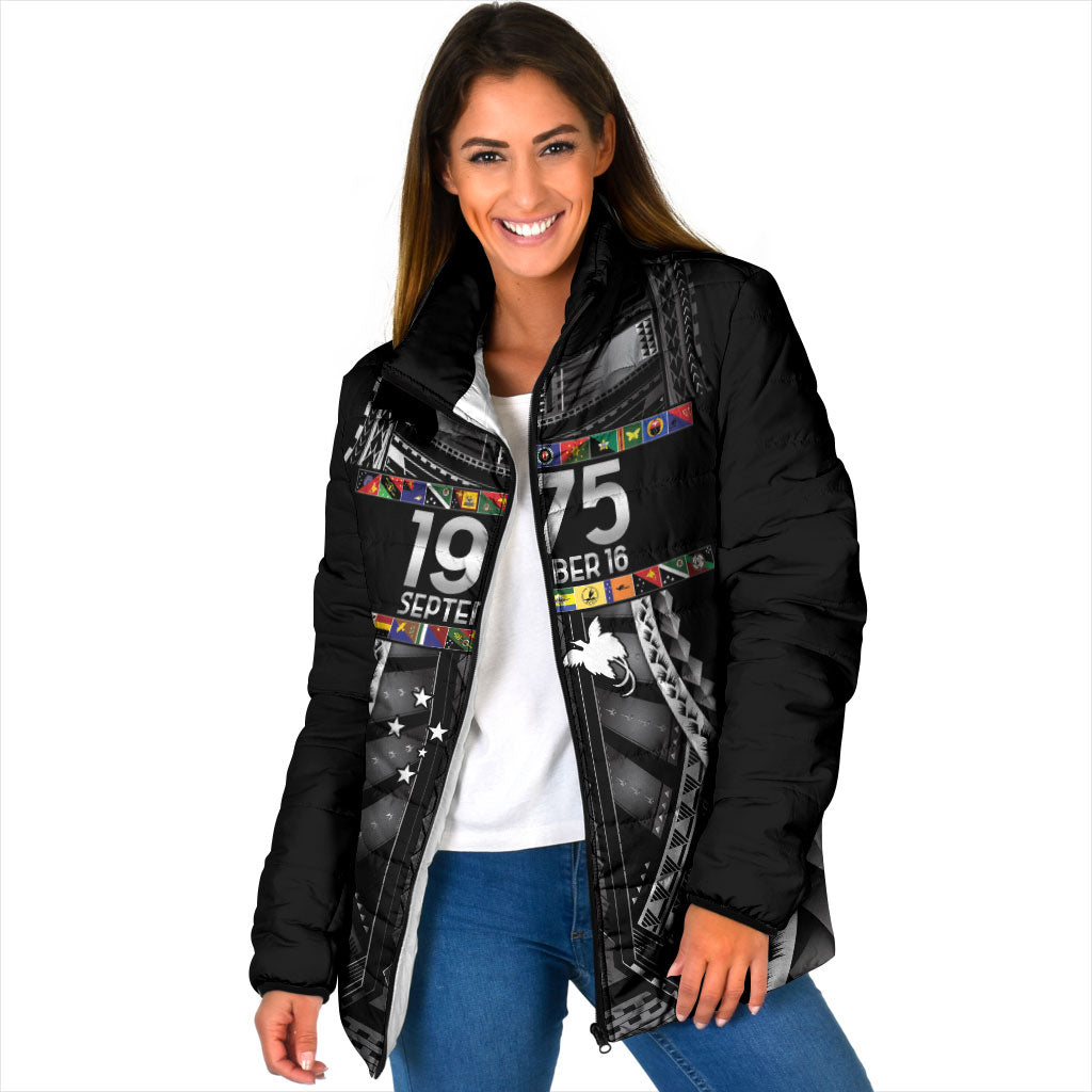 Independen Stet bilong Papua Niugini 1975 Padded Jacket Black Tribal Papua New Guinea Province Flag LT9 Women Black - Polynesian Pride