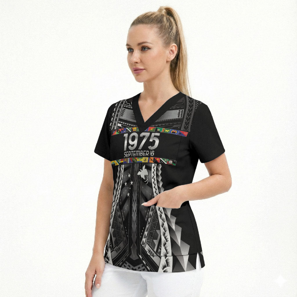 Independen Stet bilong Papua Niugini 1975 Scrub Top Black Tribal Papua New Guinea Province Flag LT9 - Polynesian Pride