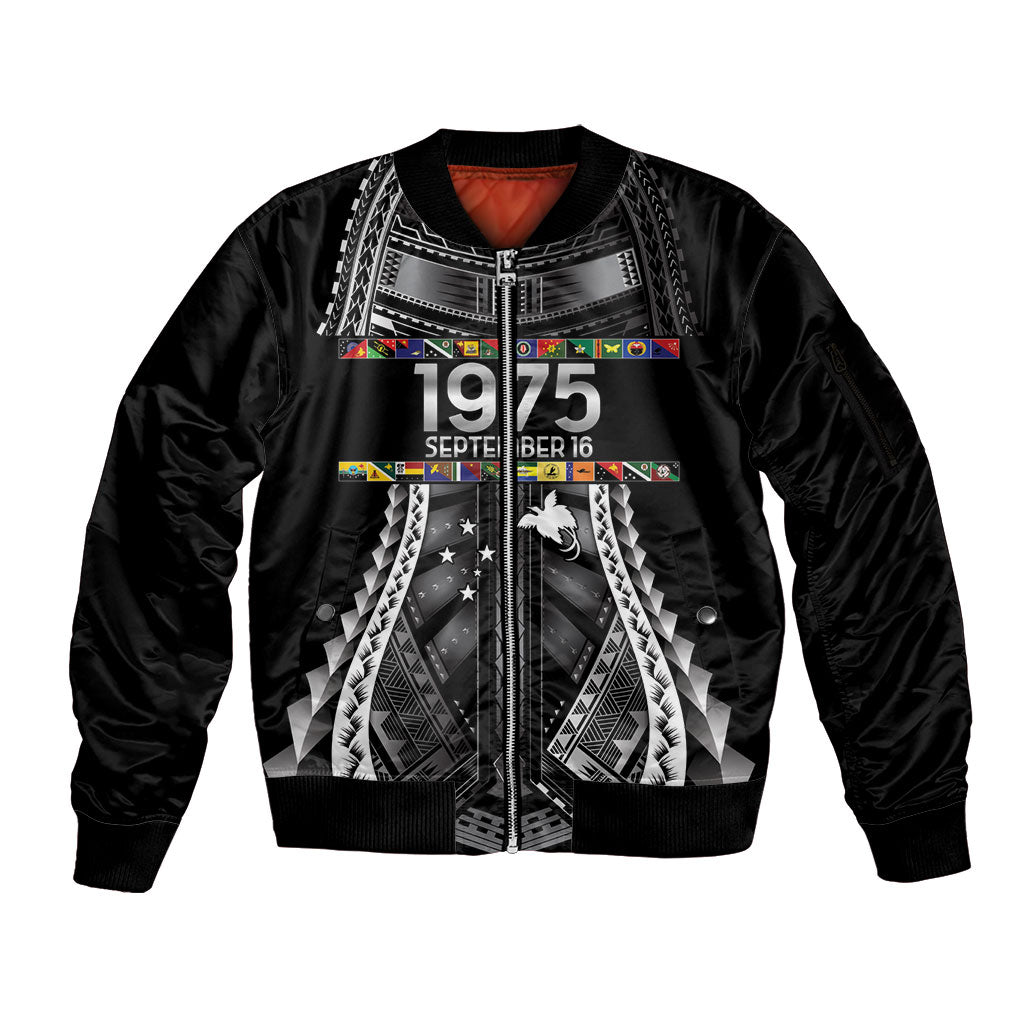 Independen Stet bilong Papua Niugini 1975 Sleeve Zip Bomber Jacket Black Tribal Papua New Guinea Province Flag LT9 Unisex Black - Polynesian Pride