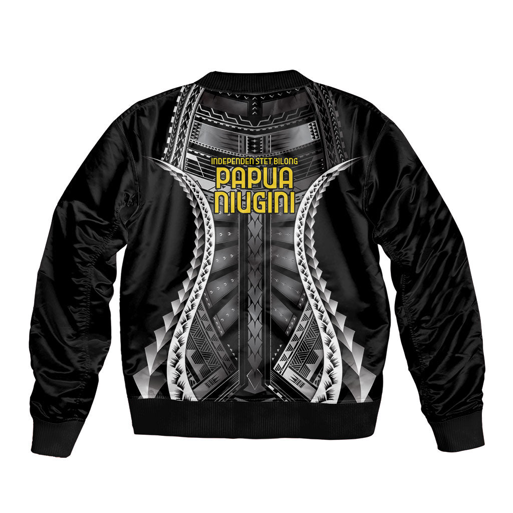 Independen Stet bilong Papua Niugini 1975 Sleeve Zip Bomber Jacket Black Tribal Papua New Guinea Province Flag LT9 - Polynesian Pride