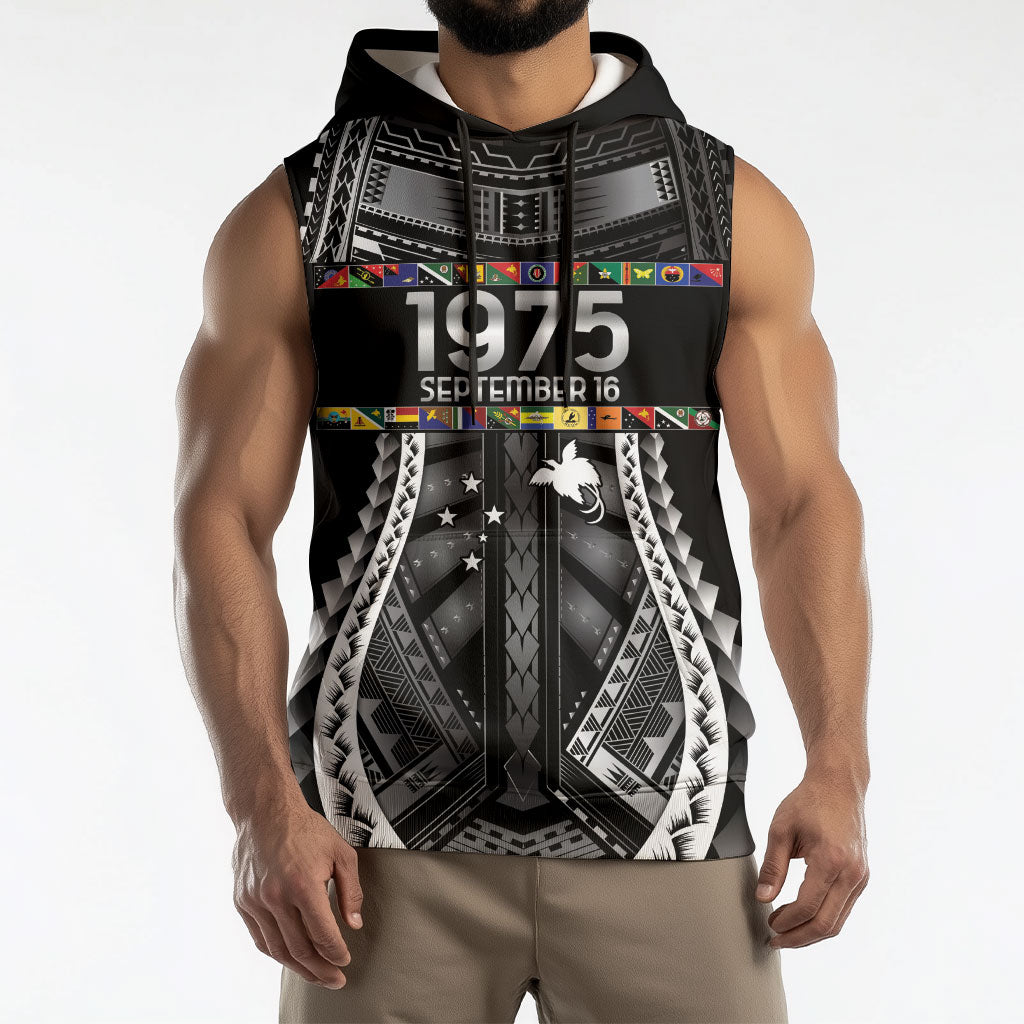 Independen Stet bilong Papua Niugini 1975 Sleeveless Hoodie Black Tribal Papua New Guinea Province Flag LT9 - Polynesian Pride