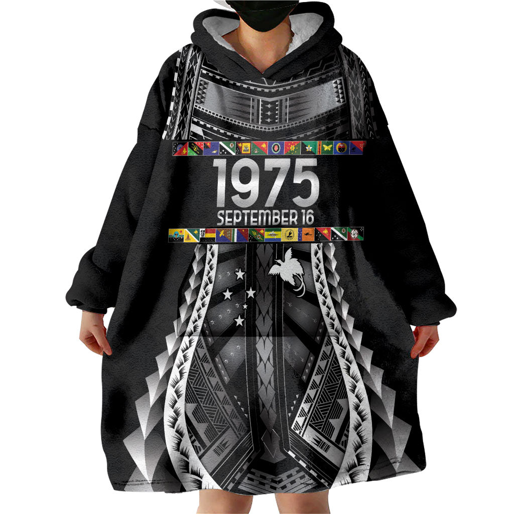 Independen Stet bilong Papua Niugini 1975 Wearable Blanket Hoodie Black Tribal Papua New Guinea Province Flag LT9 - Polynesian Pride
