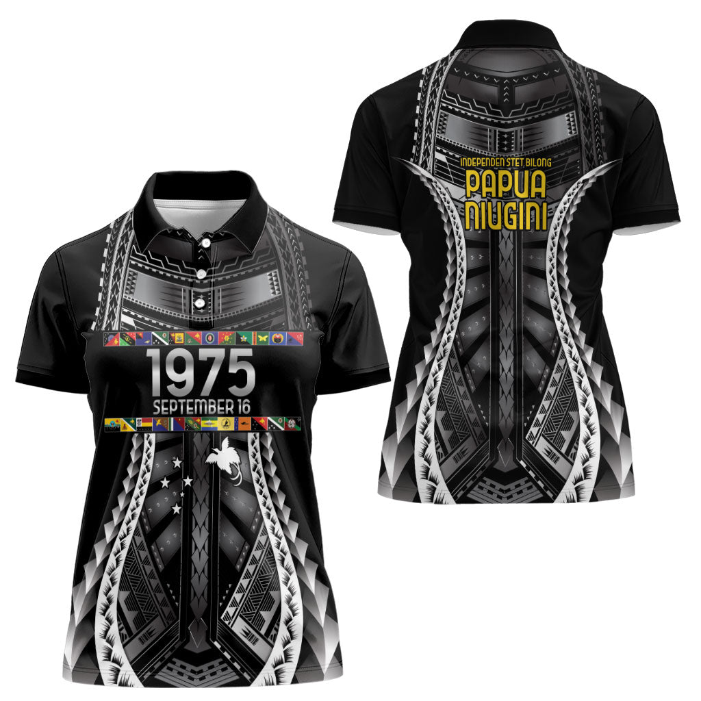 Independen Stet bilong Papua Niugini 1975 Women Polo Shirt Black Tribal Papua New Guinea Province Flag LT9 - Polynesian Pride