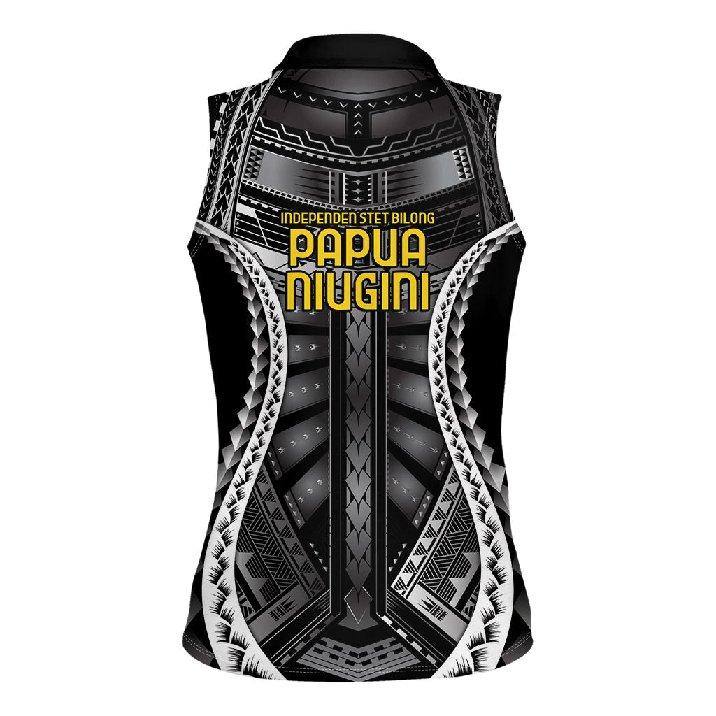 Independen Stet bilong Papua Niugini 1975 Women Sleeveless Polo Shirt Black Tribal Papua New Guinea Province Flag LT9 - Polynesian Pride