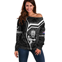 Custom New Zealand Aotearoa Rugby Off Shoulder Sweater Black Fern Maori Tribal Sporty Style LT9 Women Black - Polynesian Pride