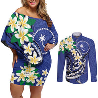 FSM Chuuk State Polynesian Shark Tattoo Personalised Couples Matching Off Shoulder Short Dress and Long Sleeve Button Shirt LT9 Blue - Polynesian Pride