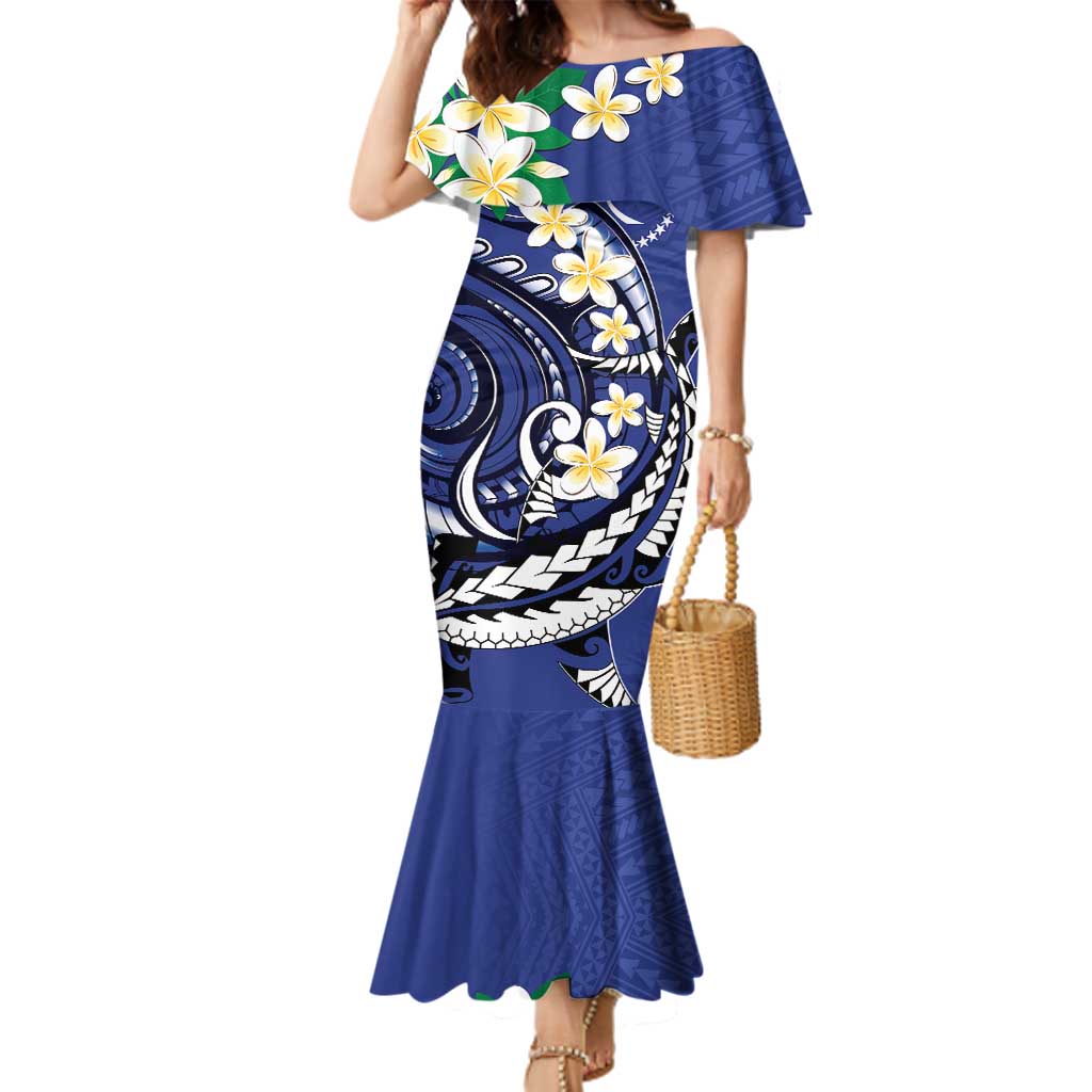 FSM Chuuk State Polynesian Shark Tattoo Personalised Family Matching Mermaid Dress and Hawaiian Shirt LT9 Mom's Dress Blue - Polynesian Pride