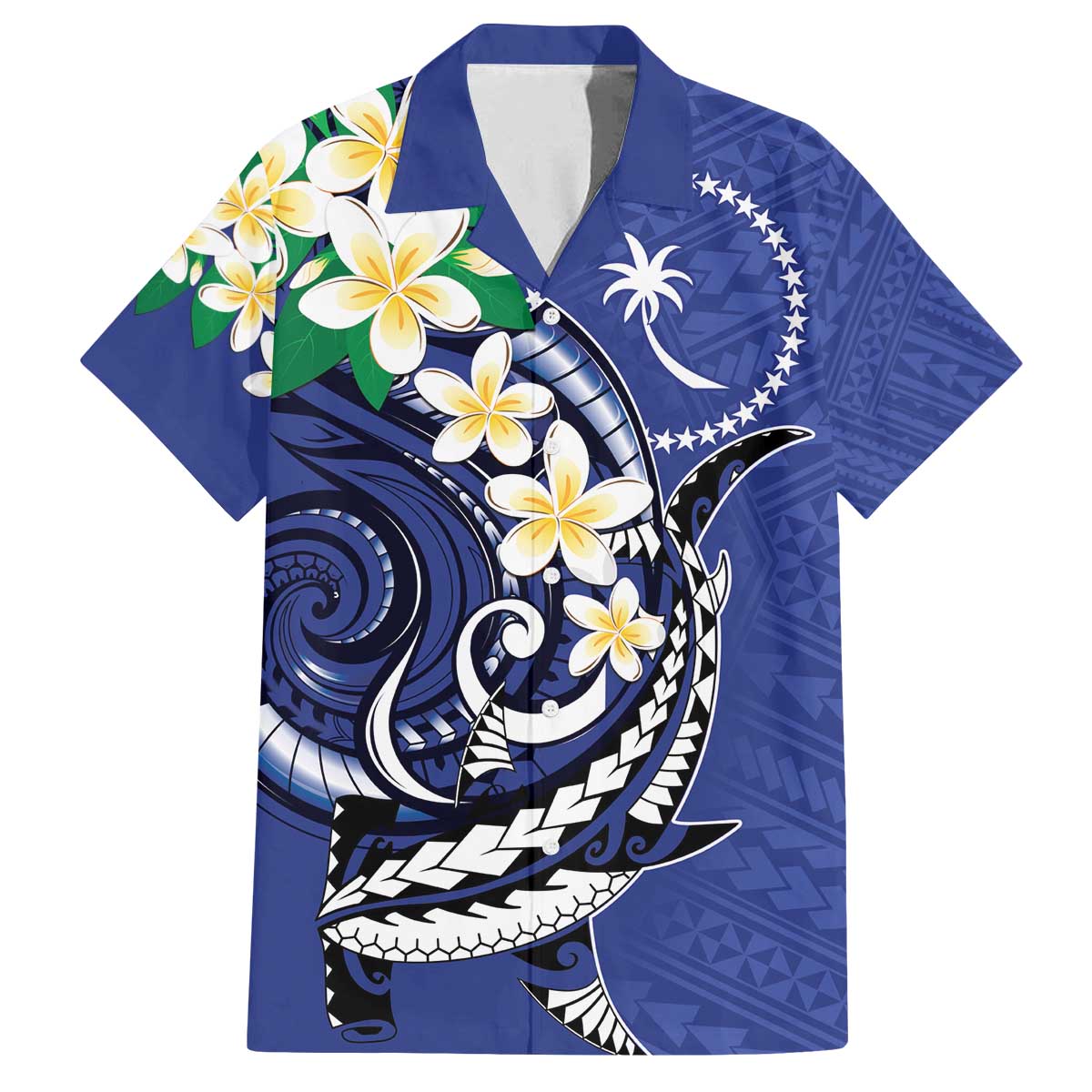 FSM Chuuk State Polynesian Shark Tattoo Personalised Family Matching Off The Shoulder Long Sleeve Dress and Hawaiian Shirt LT9 Dad's Shirt - Short Sleeve Blue - Polynesian Pride