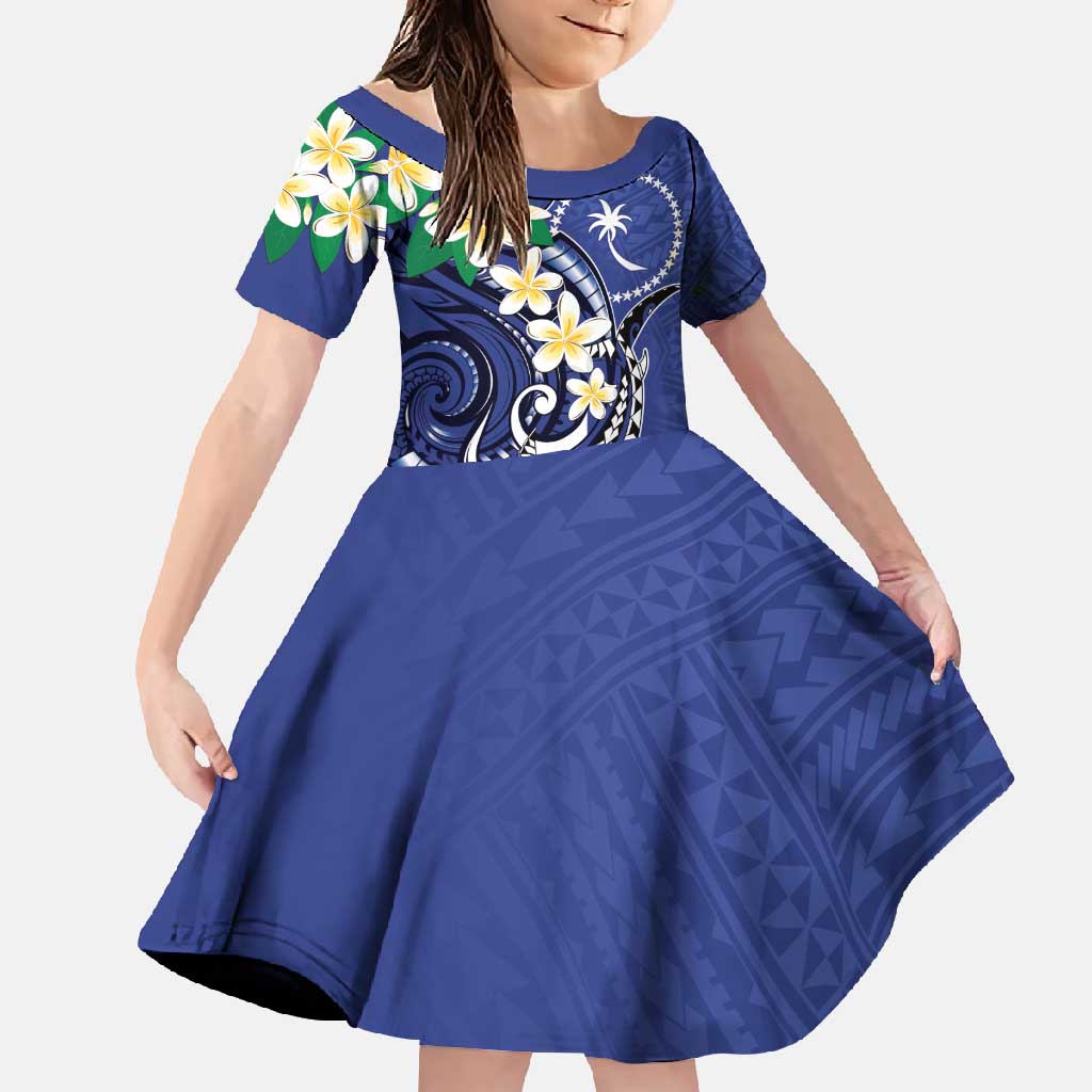 FSM Chuuk State Polynesian Shark Tattoo Personalised Family Matching Tank Maxi Dress and Hawaiian Shirt LT9 Daughter's Dress Blue - Polynesian Pride