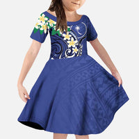 FSM Chuuk State Polynesian Shark Tattoo Personalised Family Matching Tank Maxi Dress and Hawaiian Shirt LT9 Daughter's Dress Blue - Polynesian Pride