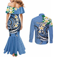 FSM Kosrae Polynesian Shark Tattoo Personalised Couples Matching Mermaid Dress and Long Sleeve Button Shirt