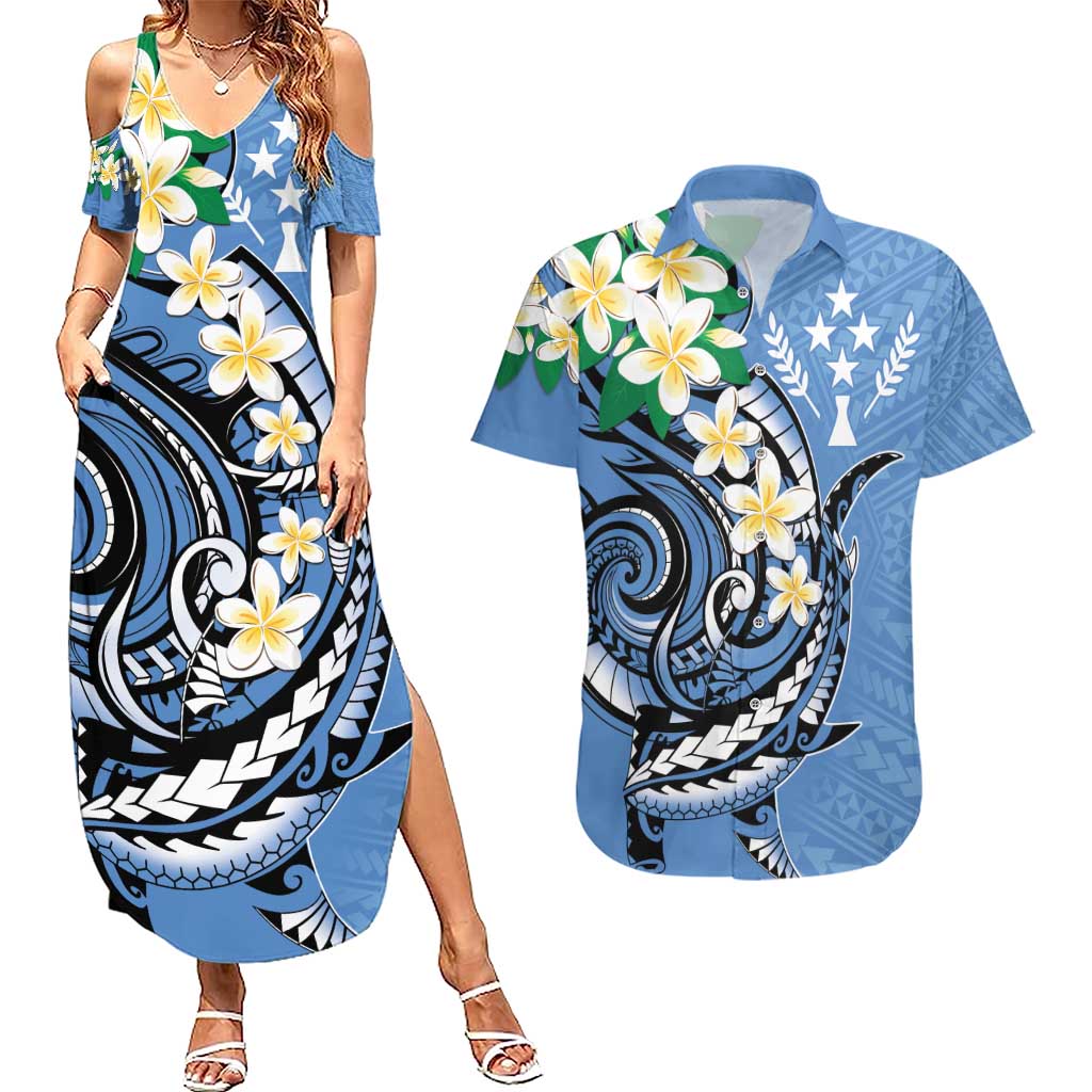 FSM Kosrae Polynesian Shark Tattoo Personalised Couples Matching Summer Maxi Dress and Hawaiian Shirt LT9 Blue - Polynesian Pride