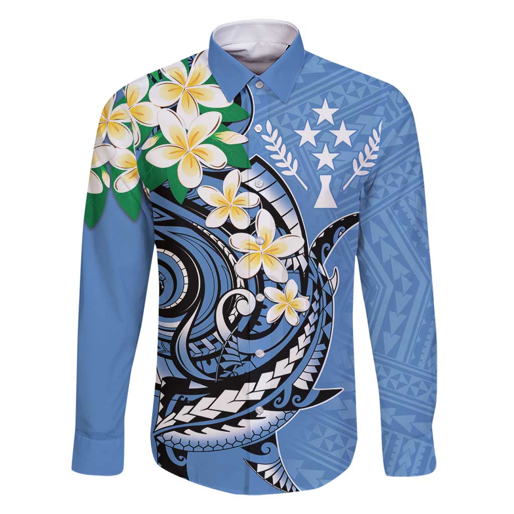FSM Kosrae Polynesian Shark Tattoo Personalised Family Matching Long Sleeve Bodycon Dress and Hawaiian Shirt LT9 Dad's Shirt - Long Sleeve Blue - Polynesian Pride