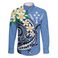 FSM Kosrae Polynesian Shark Tattoo Personalised Family Matching Long Sleeve Bodycon Dress and Hawaiian Shirt LT9 Dad's Shirt - Long Sleeve Blue - Polynesian Pride