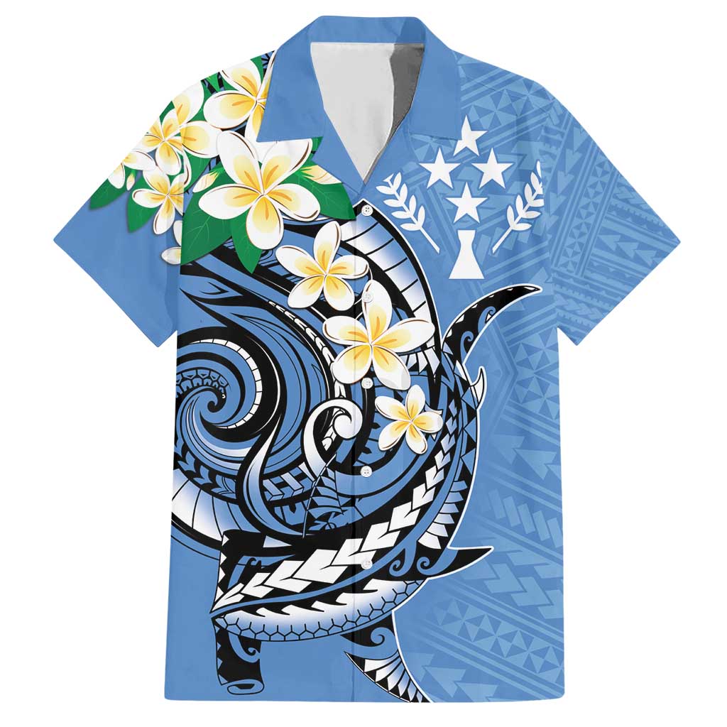 FSM Kosrae Polynesian Shark Tattoo Personalised Family Matching Short Sleeve Bodycon Dress and Hawaiian Shirt LT9 Dad's Shirt - Short Sleeve Blue - Polynesian Pride
