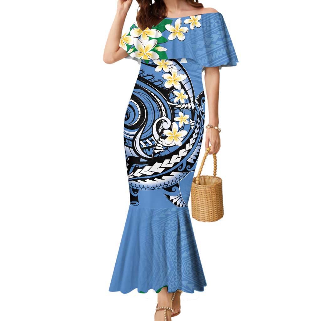 FSM Kosrae Polynesian Shark Tattoo Personalised Mermaid Dress LT9 Women Blue - Polynesian Pride