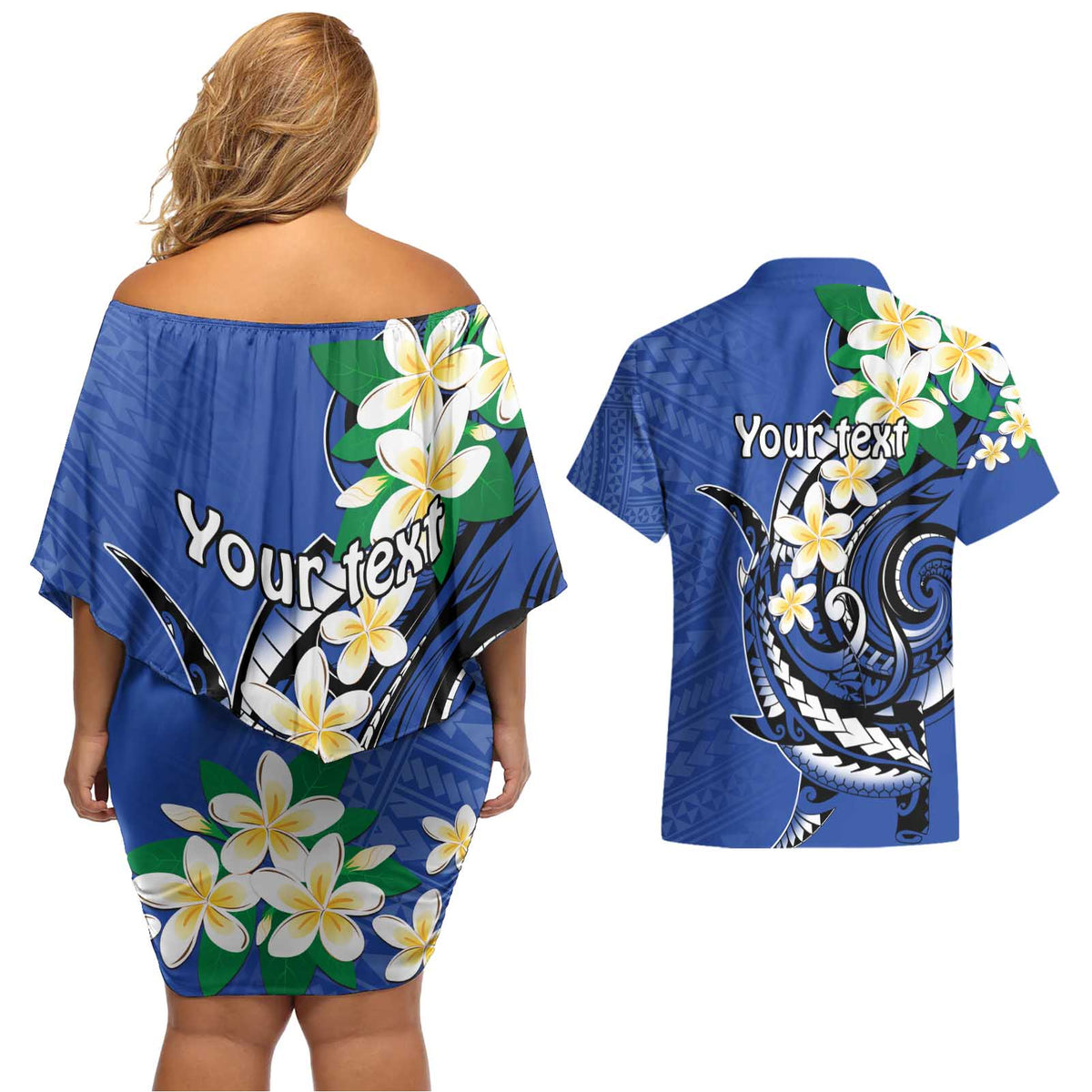 FSM Pohnpei Polynesian Shark Tattoo Personalised Couples Matching Off Shoulder Short Dress and Hawaiian Shirt LT9 - Polynesian Pride