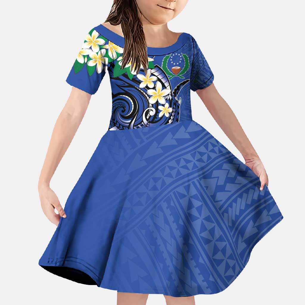 FSM Pohnpei Polynesian Shark Tattoo Personalised Family Matching Long Sleeve Bodycon Dress and Hawaiian Shirt LT9 Daughter's Dress Blue - Polynesian Pride