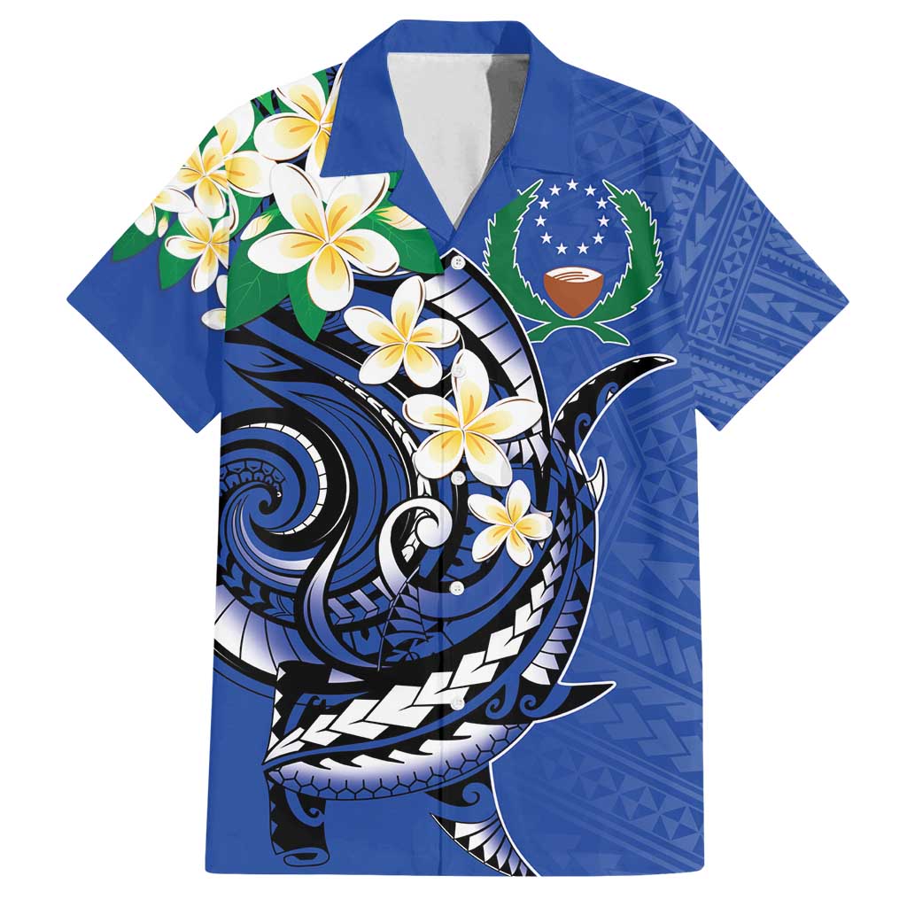 FSM Pohnpei Polynesian Shark Tattoo Personalised Family Matching Long Sleeve Bodycon Dress and Hawaiian Shirt LT9 Dad's Shirt - Short Sleeve Blue - Polynesian Pride