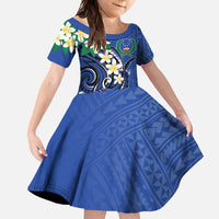 FSM Pohnpei Polynesian Shark Tattoo Personalised Family Matching Short Sleeve Bodycon Dress and Hawaiian Shirt LT9 Daughter's Dress Blue - Polynesian Pride