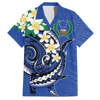 FSM Pohnpei Polynesian Shark Tattoo Personalised Family Matching Short Sleeve Bodycon Dress and Hawaiian Shirt LT9 Dad's Shirt - Short Sleeve Blue - Polynesian Pride