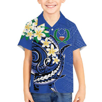 FSM Pohnpei Polynesian Shark Tattoo Personalised Family Matching Short Sleeve Bodycon Dress and Hawaiian Shirt LT9 Son's Shirt Blue - Polynesian Pride