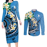 FSM Yap State Polynesian Shark Tattoo Personalised Couples Matching Long Sleeve Bodycon Dress and Long Sleeve Button Shirt LT9 Blue - Polynesian Pride