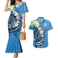 FSM Yap State Polynesian Shark Tattoo Personalised Couples Matching Mermaid Dress and Hawaiian Shirt LT9 Blue - Polynesian Pride