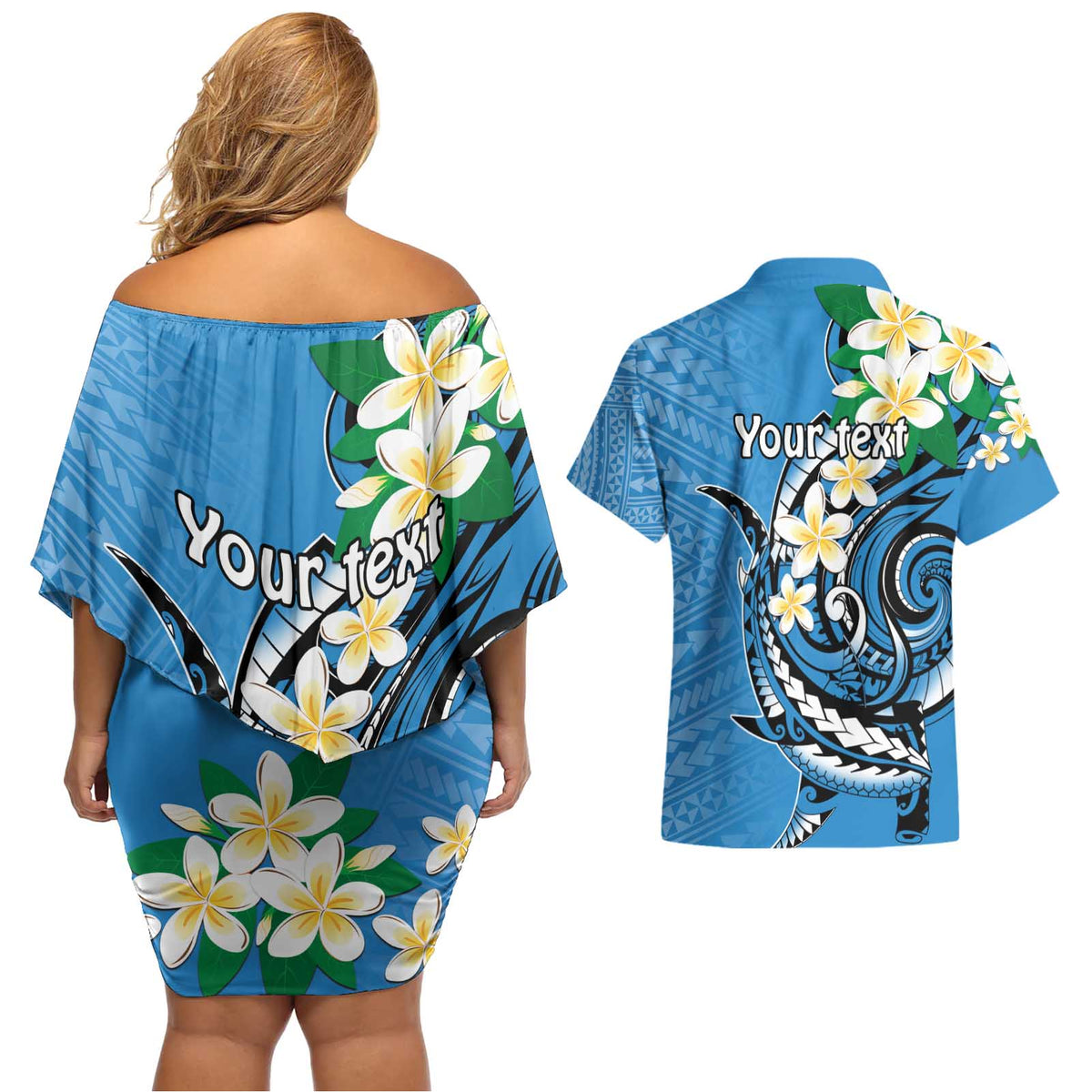 FSM Yap State Polynesian Shark Tattoo Personalised Couples Matching Off Shoulder Short Dress and Hawaiian Shirt