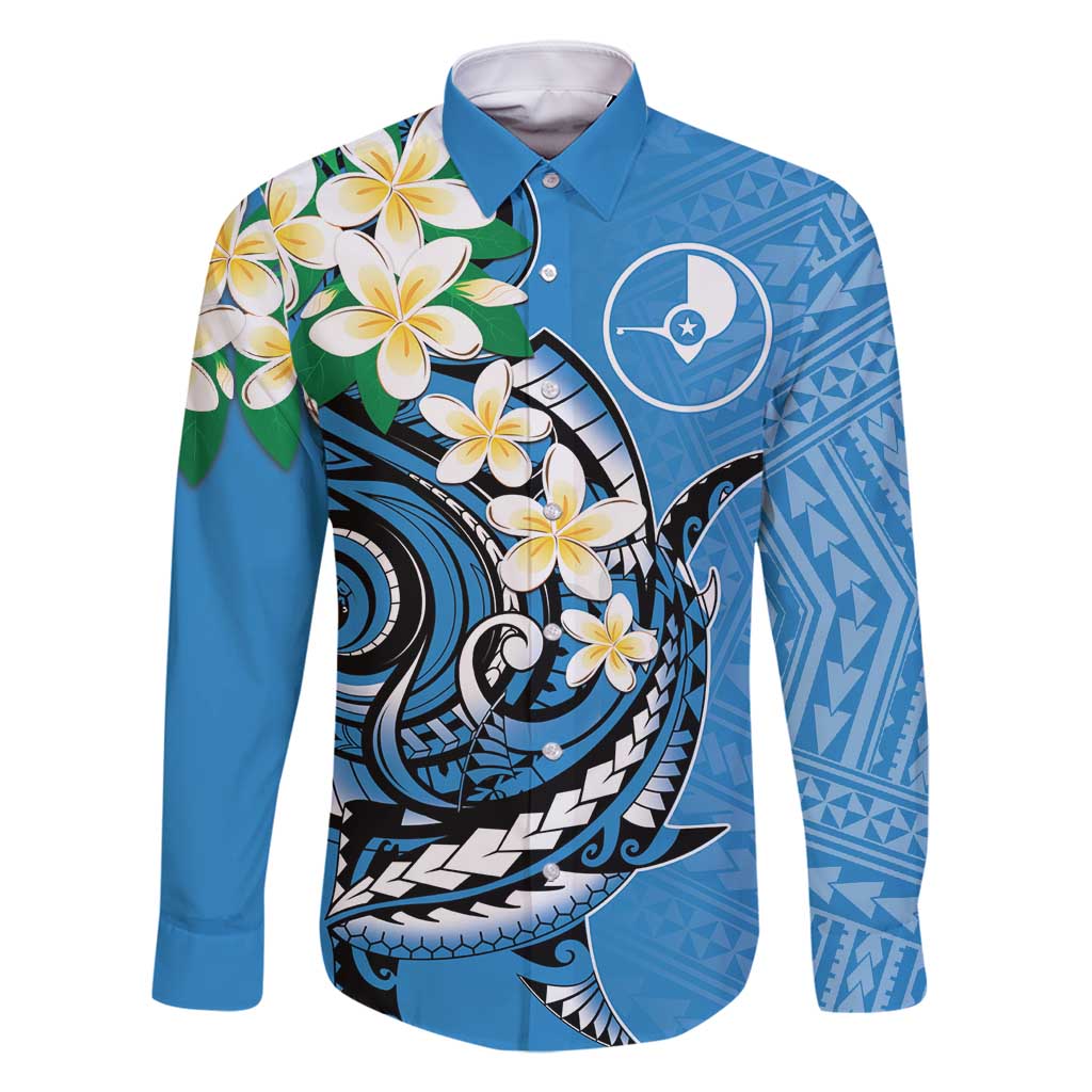 FSM Yap State Polynesian Shark Tattoo Personalised Family Matching Long Sleeve Bodycon Dress and Hawaiian Shirt LT9 Dad's Shirt - Long Sleeve Blue - Polynesian Pride