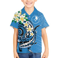 FSM Yap State Polynesian Shark Tattoo Personalised Family Matching Long Sleeve Bodycon Dress and Hawaiian Shirt LT9 Son's Shirt Blue - Polynesian Pride