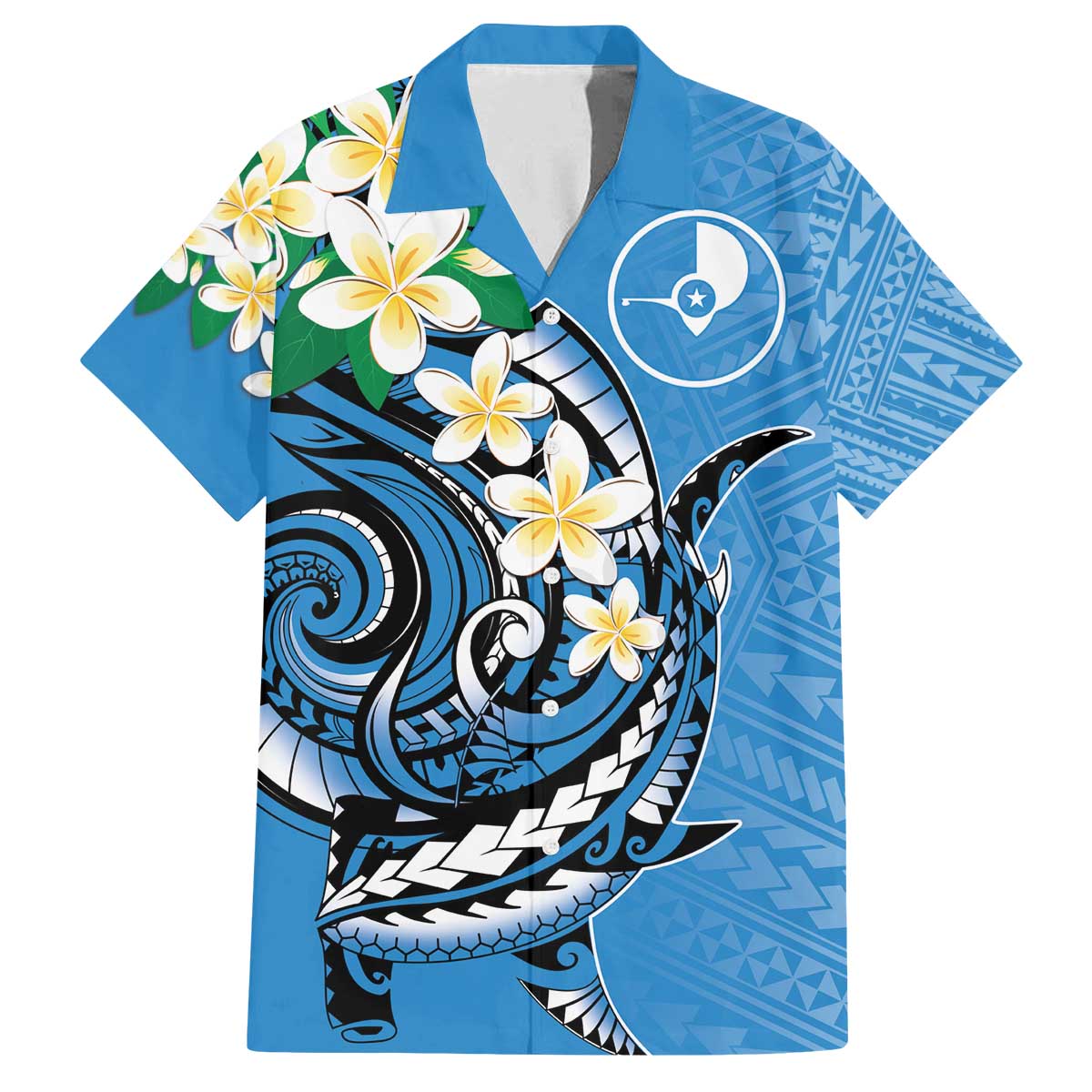 FSM Yap State Polynesian Shark Tattoo Personalised Family Matching Off The Shoulder Long Sleeve Dress and Hawaiian Shirt LT9 Dad's Shirt - Short Sleeve Blue - Polynesian Pride