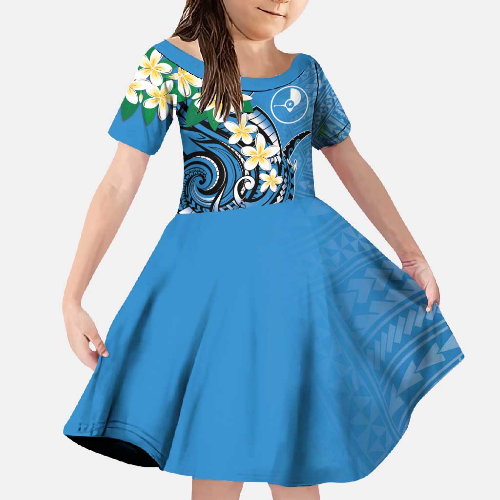 FSM Yap State Polynesian Shark Tattoo Personalised Family Matching Short Sleeve Bodycon Dress and Hawaiian Shirt LT9 Daughter's Dress Blue - Polynesian Pride