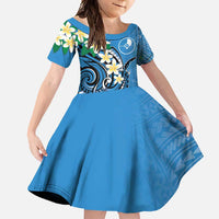 FSM Yap State Polynesian Shark Tattoo Personalised Family Matching Short Sleeve Bodycon Dress and Hawaiian Shirt LT9 Daughter's Dress Blue - Polynesian Pride