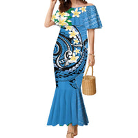 FSM Yap State Polynesian Shark Tattoo Personalised Mermaid Dress LT9 Women Blue - Polynesian Pride