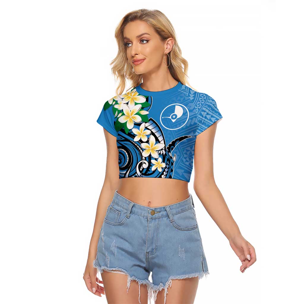 FSM Yap State Polynesian Shark Tattoo Personalised Raglan Cropped T Shirt LT9 Female Blue - Polynesian Pride