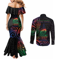 New Caledonia Polynesian Tatoo Personalised Couples Matching Mermaid Dress and Long Sleeve Button Shirt LT9 - Polynesian Pride