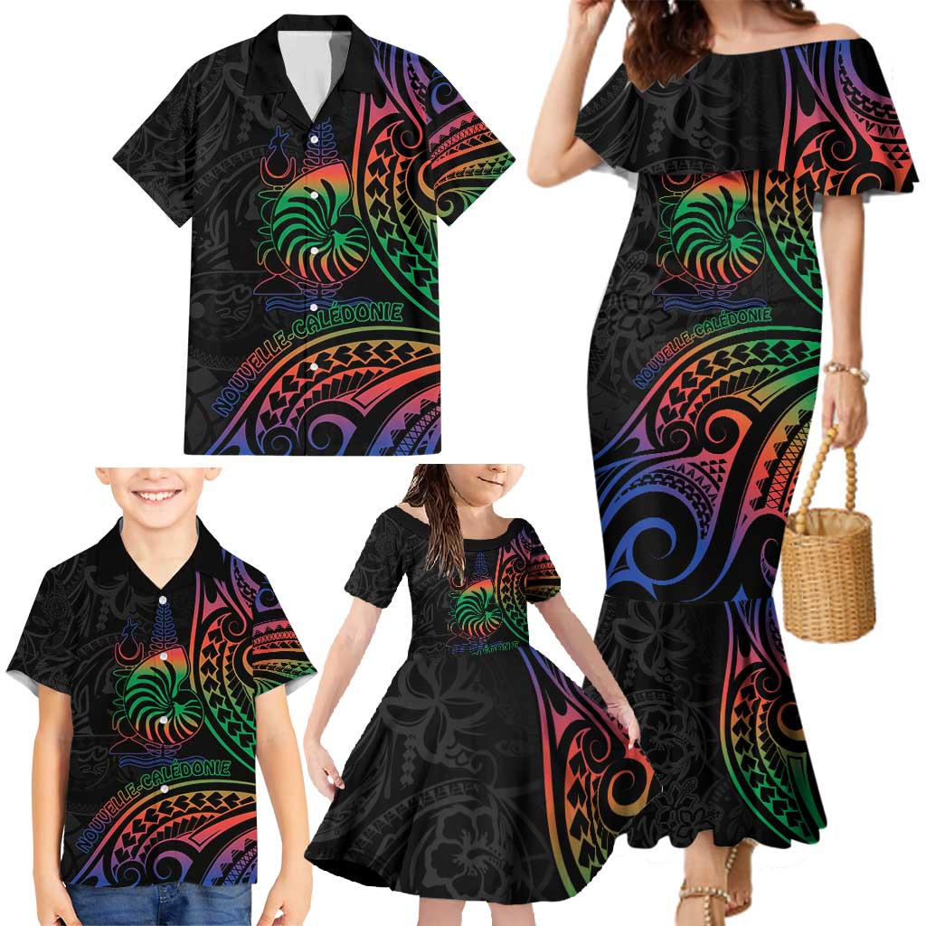 New Caledonia Polynesian Tatoo Personalised Family Matching Mermaid Dress and Hawaiian Shirt LT9 - Polynesian Pride