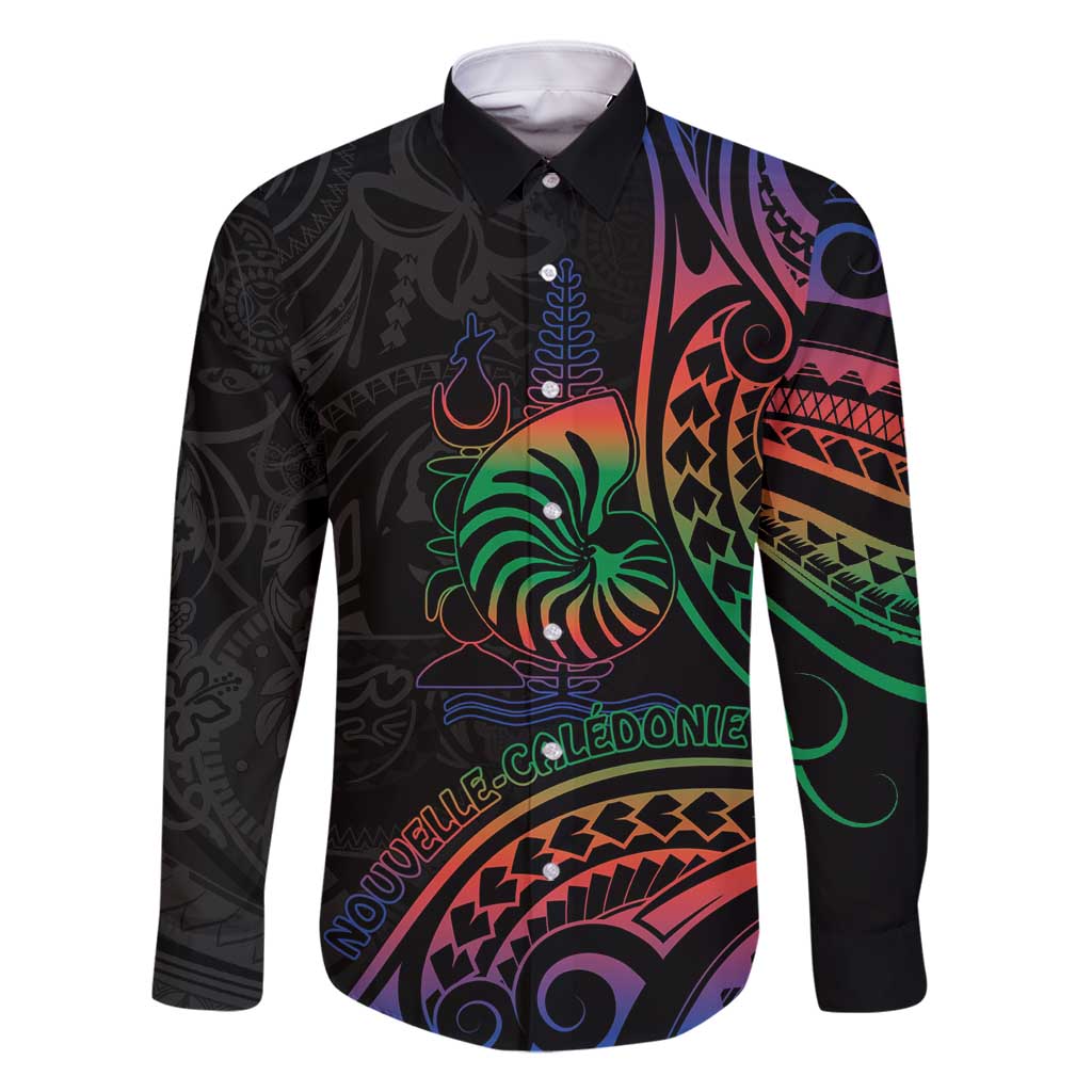 New Caledonia Polynesian Tatoo Personalised Family Matching Mermaid Dress and Hawaiian Shirt LT9 Dad's Shirt - Long Sleeve Black - Polynesian Pride