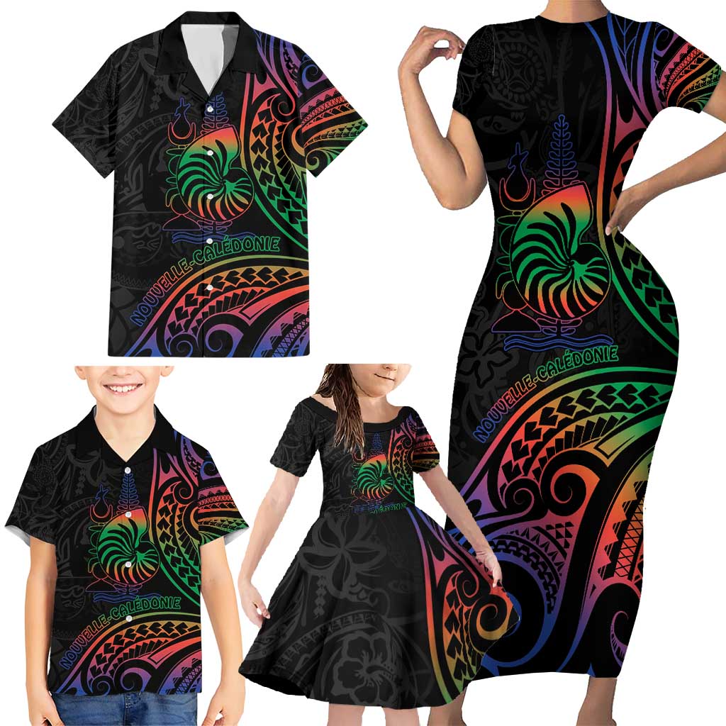 New Caledonia Polynesian Tatoo Personalised Family Matching Short Sleeve Bodycon Dress and Hawaiian Shirt LT9 - Polynesian Pride