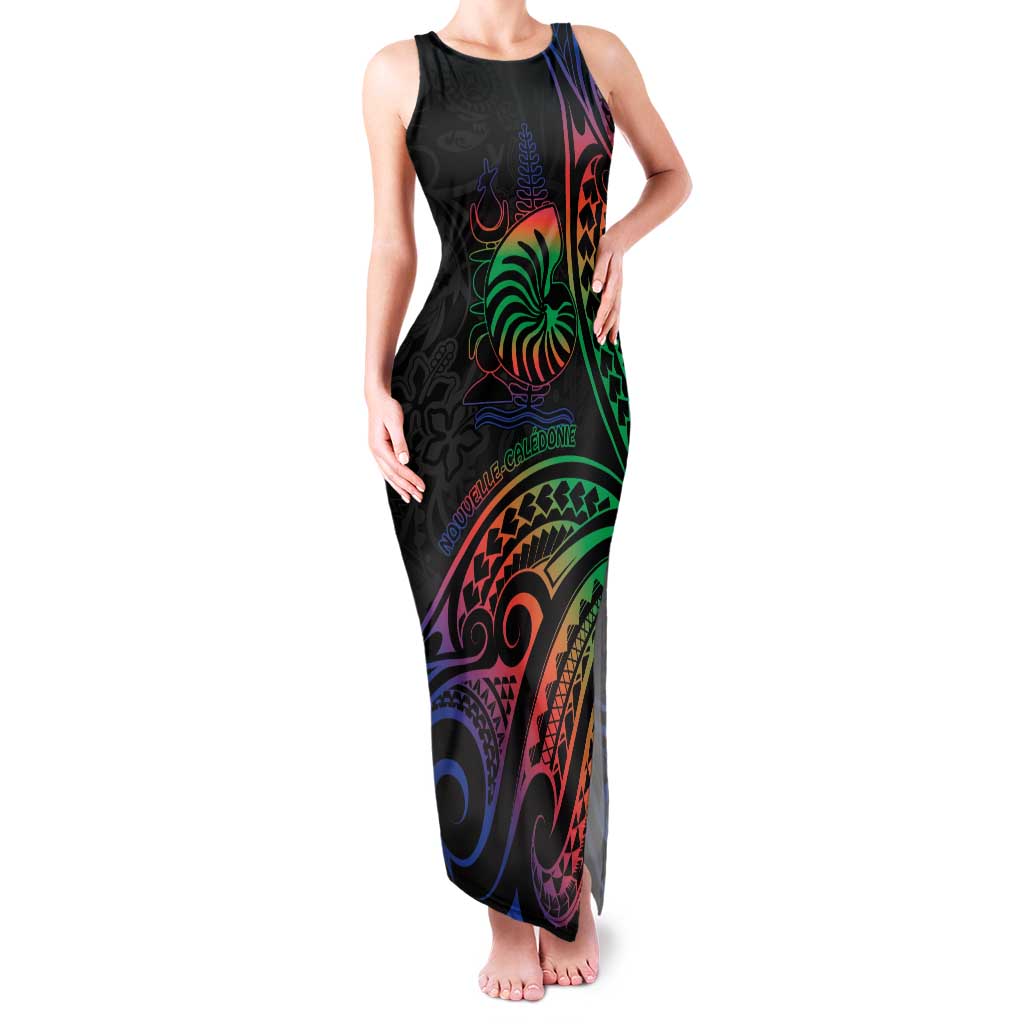 New Caledonia Polynesian Tatoo Personalised Family Matching Tank Maxi Dress and Hawaiian Shirt LT9 Mom's Dress Black - Polynesian Pride