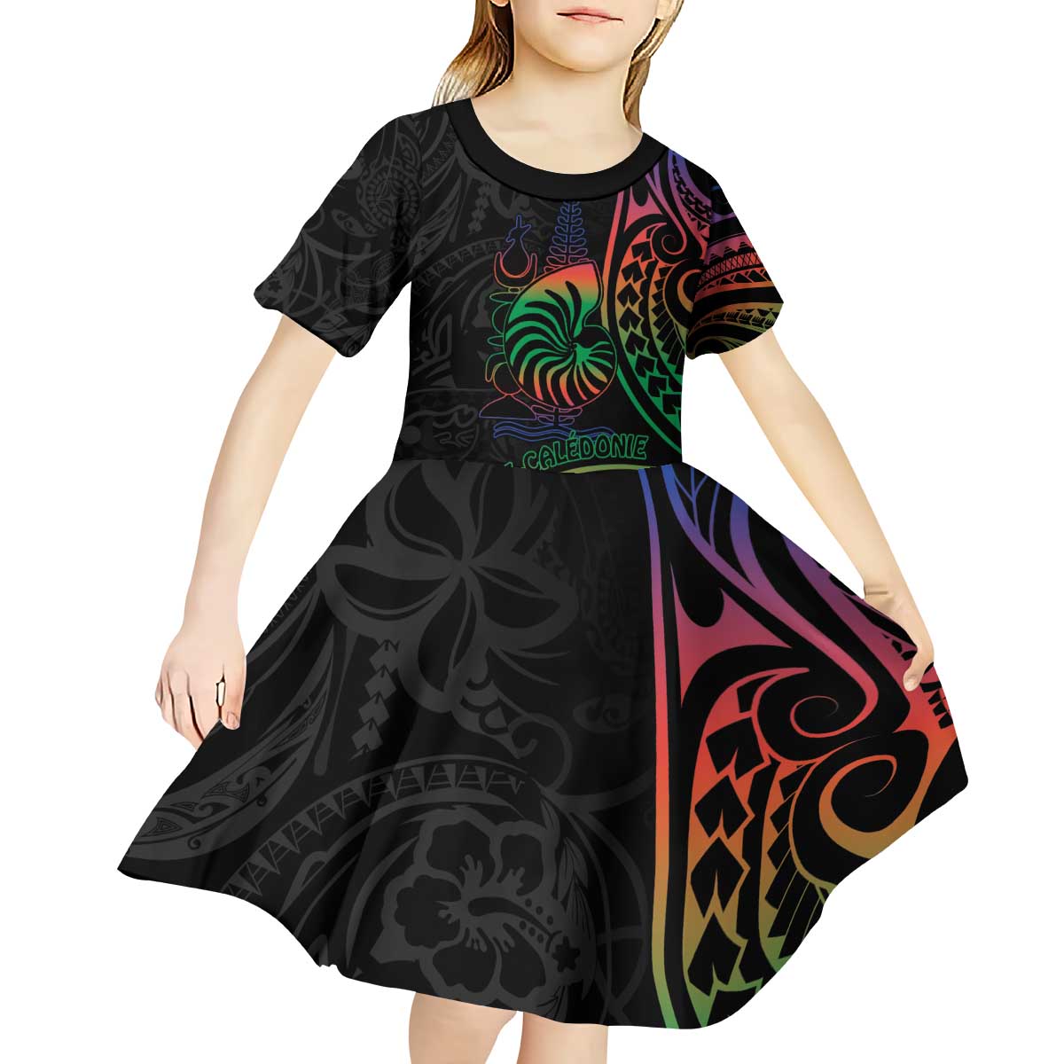 New Caledonia Polynesian Tatoo Personalised Kid Short Sleeve Dress LT9 - Polynesian Pride